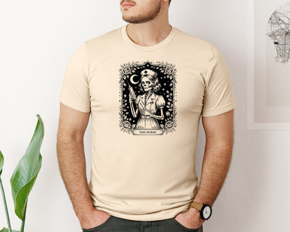 brand:Bella Canvas|color:Soft Cream|The Nurse Skeleton Tarot Card Graphic T-Shirt