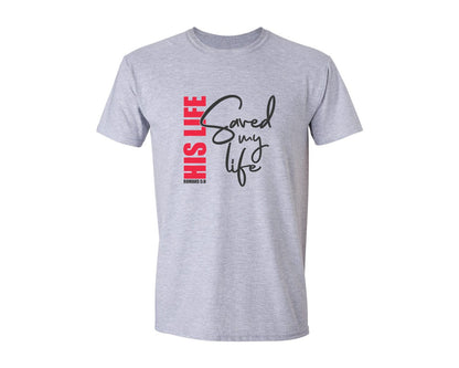 brand:Generic|color:Sports Grey / Athletic Heather|His Life Saved My Life Romans 5 Graphic T-Shirt