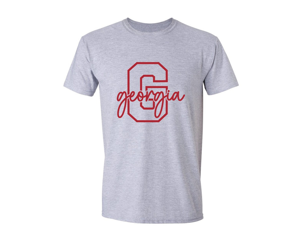 brand:Generic|color:Sports Grey / Athletic Heather|Georgia Initial Football Graphic T-Shirt