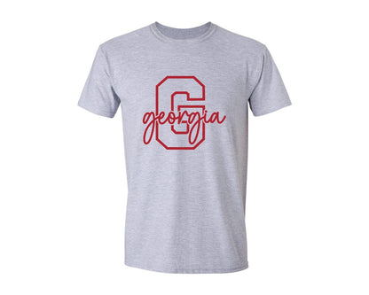 brand:Generic|color:Sports Grey / Athletic Heather|Georgia Initial Football Graphic T-Shirt