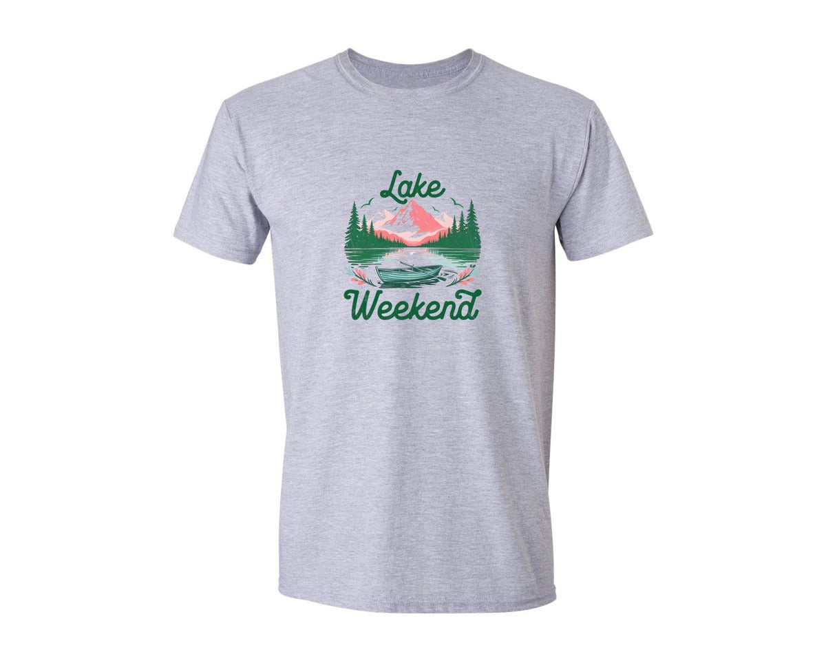 brand:Generic|color:Sports Grey / Athletic Heather|Outdoor Nature Mountain Lake Weekend Graphic T-Shirt