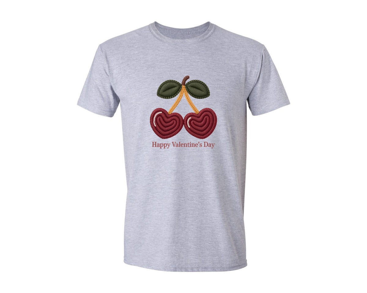 brand:Generic|color:Sports Grey / Athletic Heather|Faux Crochet Valentines Day Cherry 21 Graphic T-Shirt