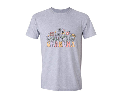 brand:Generic|color:Sports Grey / Athletic Heather|Grandma Retro Flower Mothers Day Graphic T-Shirt