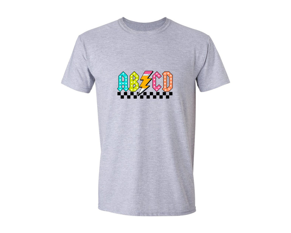 brand:Generic|color:Sports Grey / Athletic Heather|Abcd Lightning Bolt Back To School Graphic T-Shirt