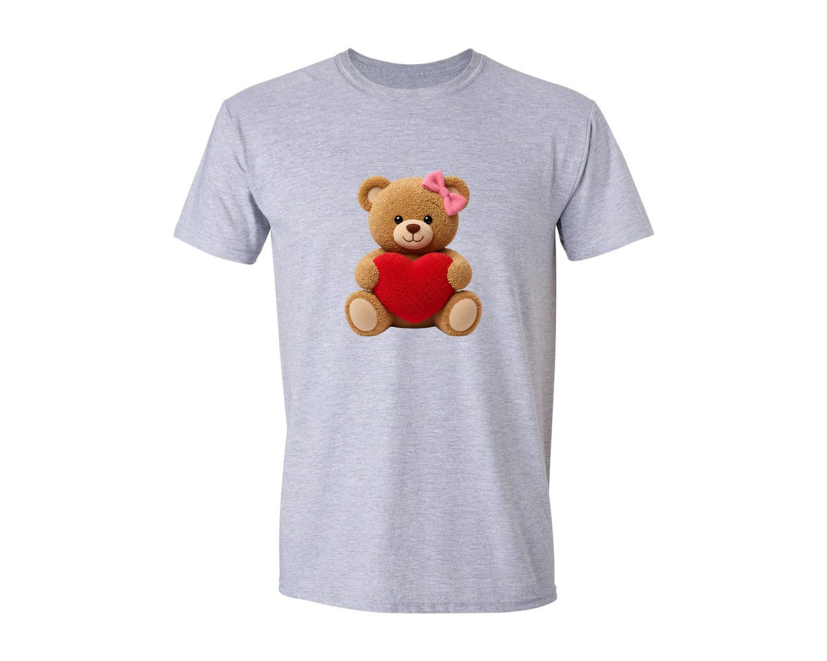 brand:Generic|color:Sports Grey / Athletic Heather|Faux Yarn Valentines Day Teddy Bear 3 Graphic T-Shirt