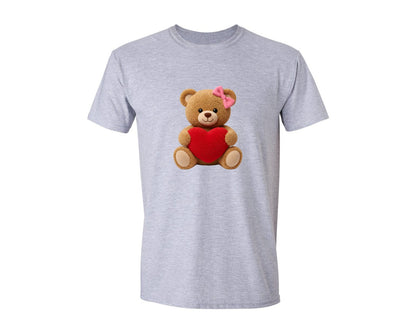 brand:Generic|color:Sports Grey / Athletic Heather|Faux Yarn Valentines Day Teddy Bear 3 Graphic T-Shirt