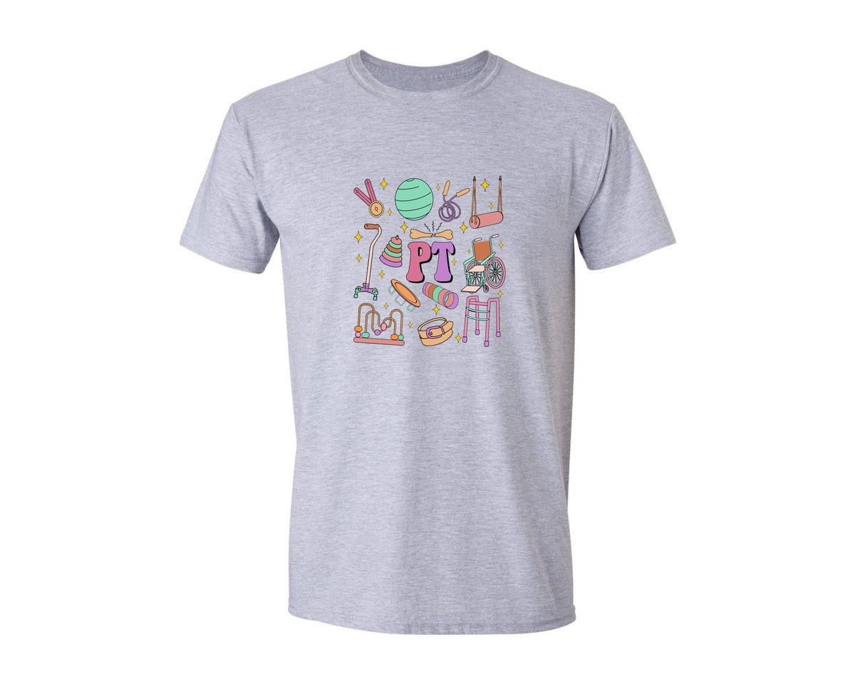brand:Generic|color:Sports Grey / Athletic Heather|Physical Therapy Stuff Therapy Life Graphic T-Shirt