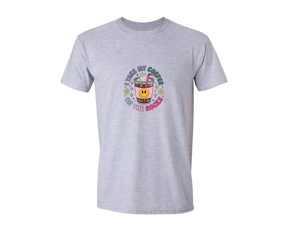 brand:Generic|color:Sports Grey / Athletic Heather|I Take My Coffee On The Rocks Summer Graphic T-Shirt