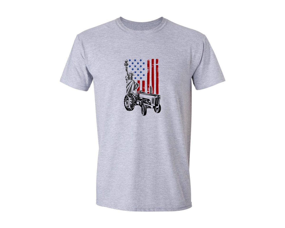 brand:Generic|color:Sports Grey / Athletic Heather|Vintage American Flag Tractor Usa Graphic T-Shirt