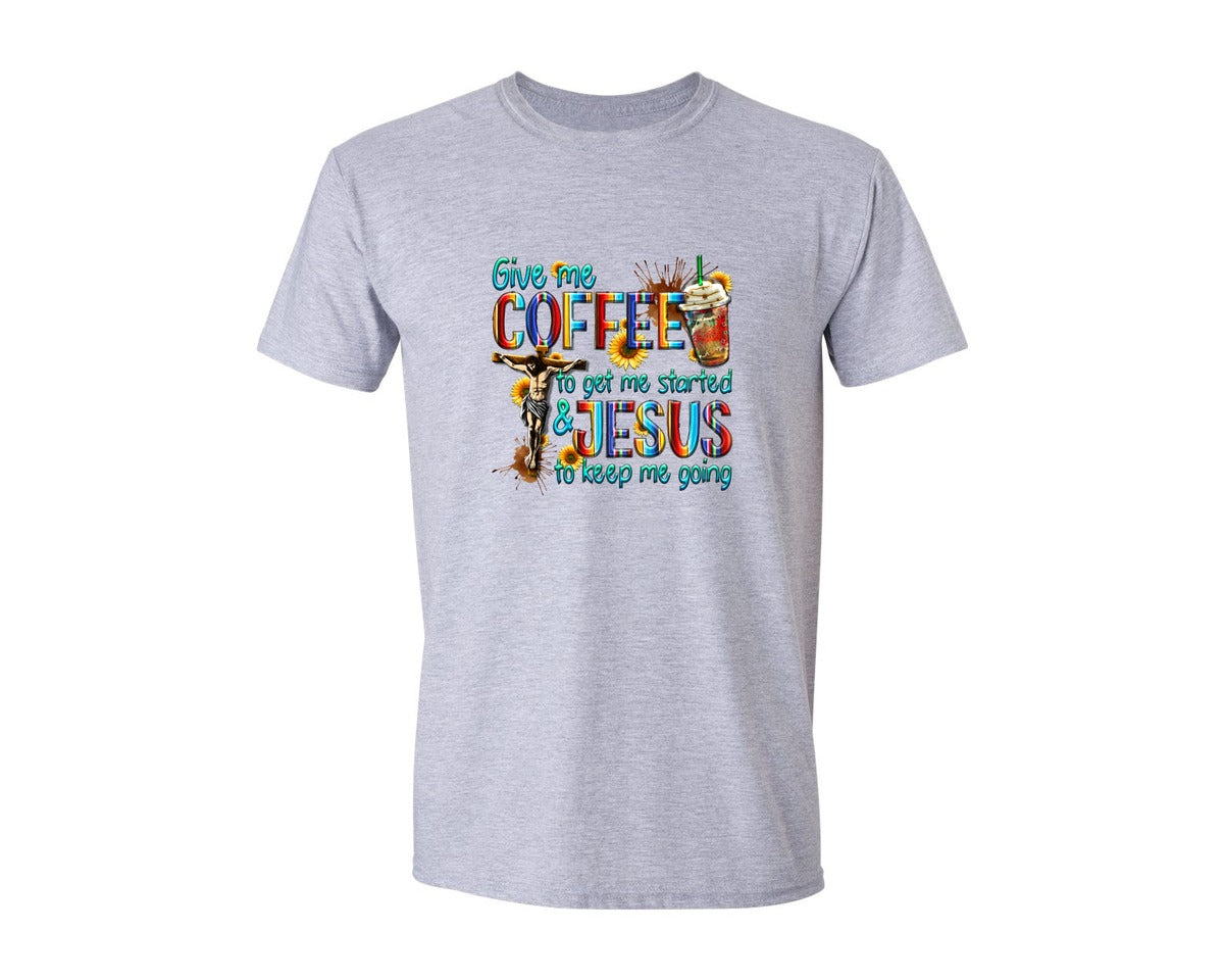 brand:Generic|color:Sports Grey / Athletic Heather|Coffee And Jesus Christian Graphic T-Shirt