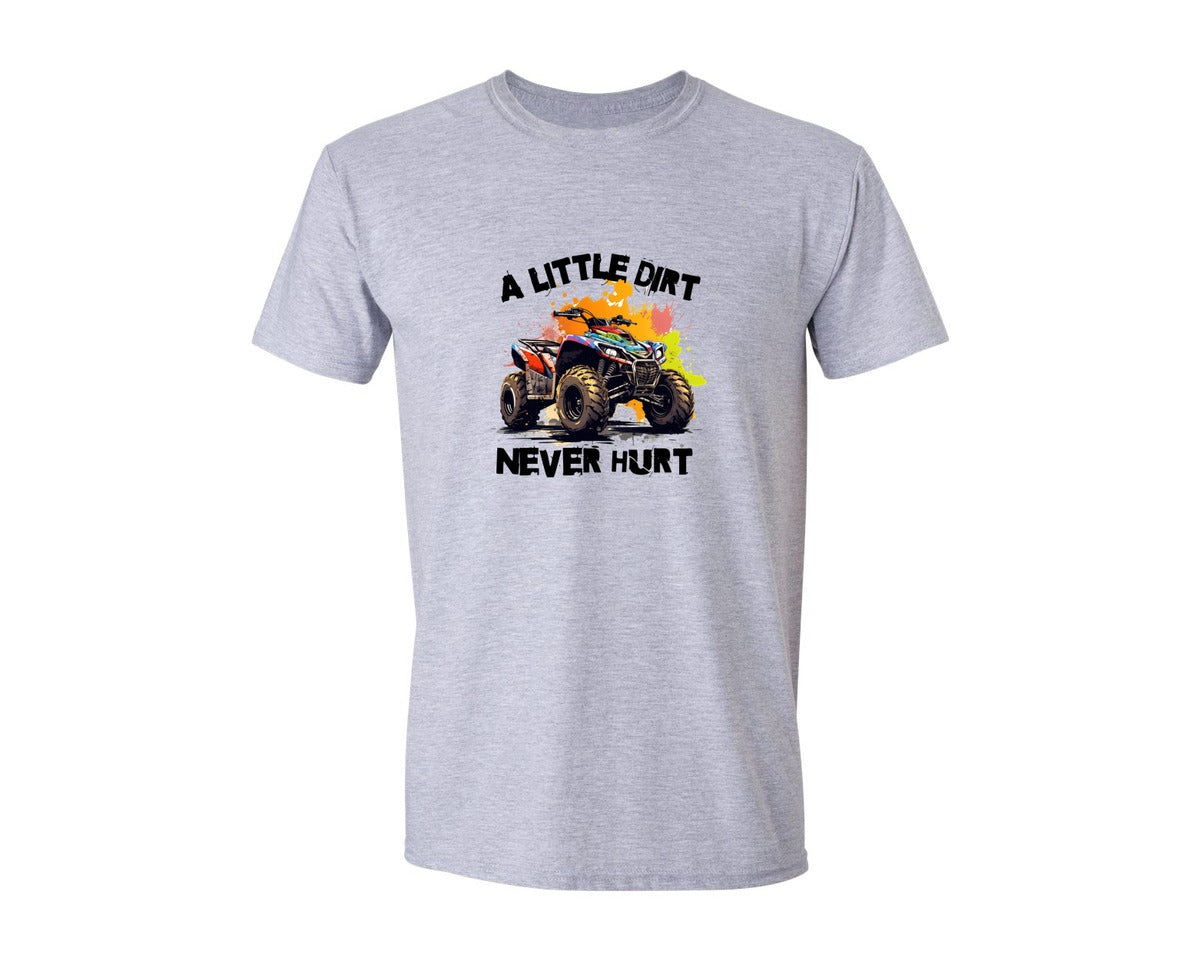 brand:Generic|color:Sports Grey / Athletic Heather|A Little Dirt Never Hurt Funny Atv Graphic T-Shirt