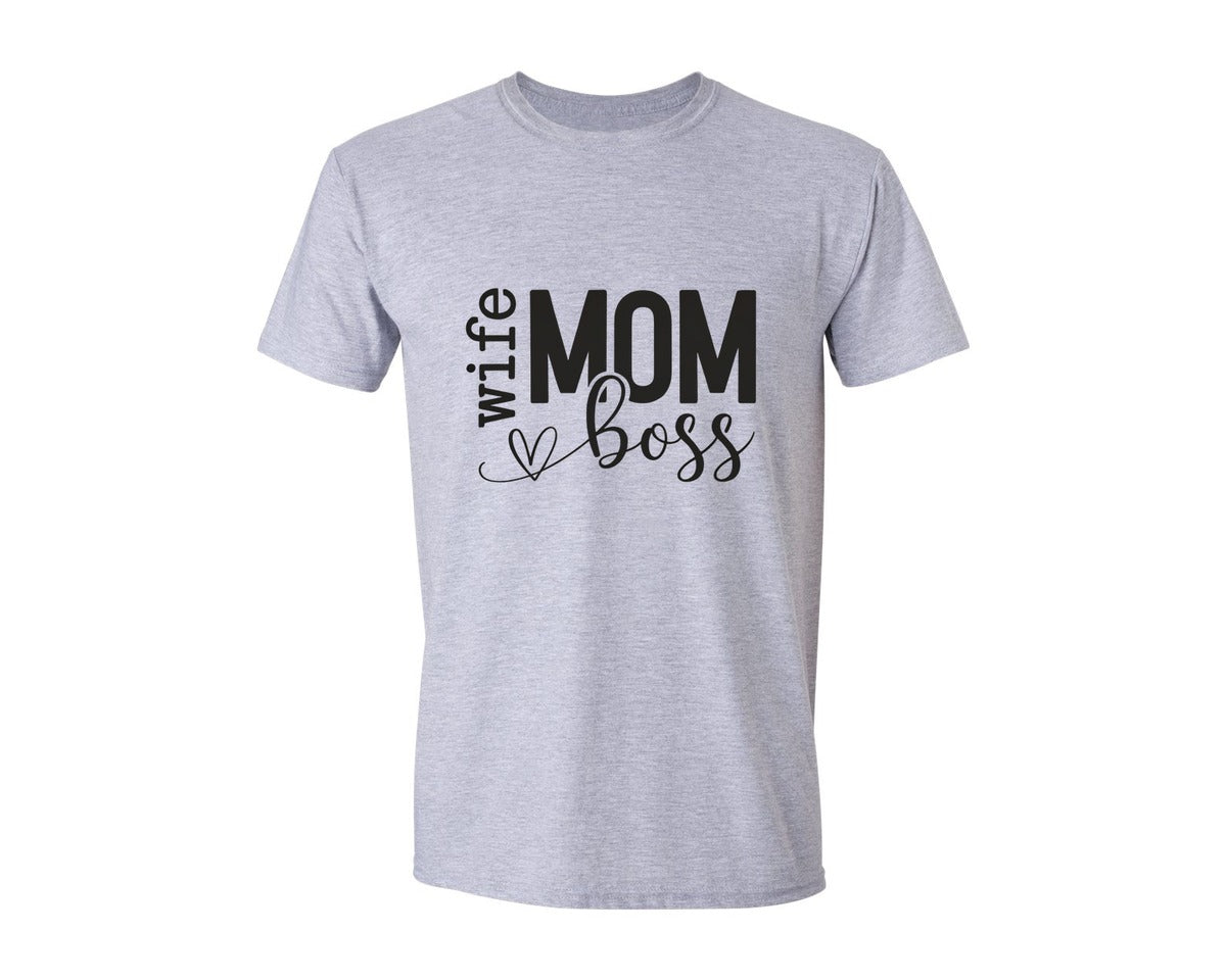 brand:Generic|color:Sports Grey / Athletic Heather|Wife Mom Boss Empowered Woman Graphic T-Shirt