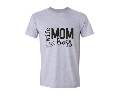 brand:Generic|color:Sports Grey / Athletic Heather|Wife Mom Boss Empowered Woman Graphic T-Shirt