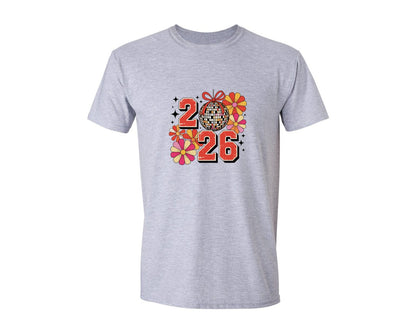 brand:Generic|color:Sports Grey / Athletic Heather|Floral New Year 2026 New Year 2026 Graphic T-Shirt