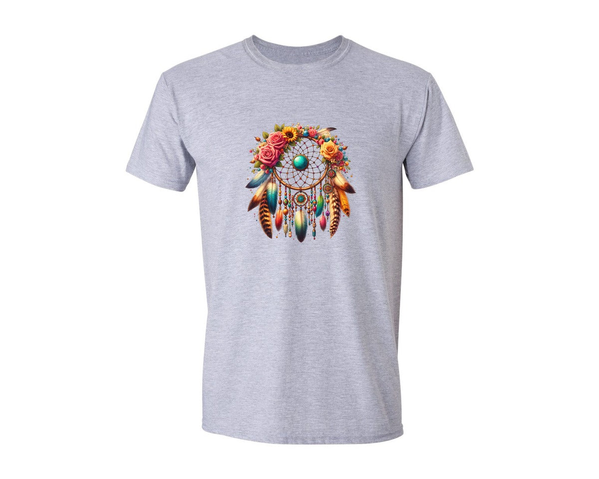 brand:Generic|color:Sports Grey / Athletic Heather|Bohemian Dreamcatcher Turquoise Graphic T-Shirt