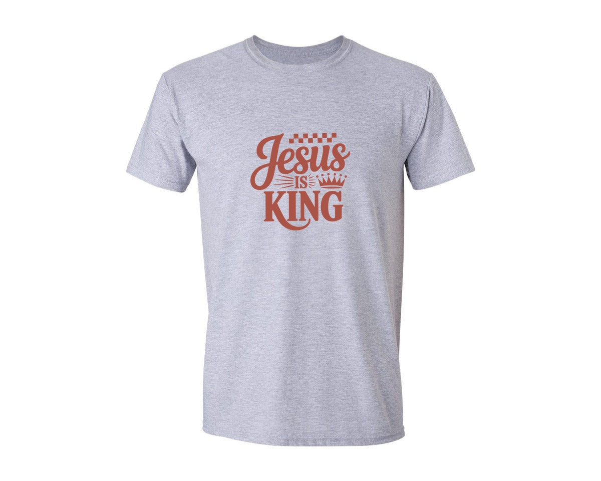 brand:Generic|color:Sports Grey / Athletic Heather|Christian Typography Jesus Is King Graphic T-Shirt