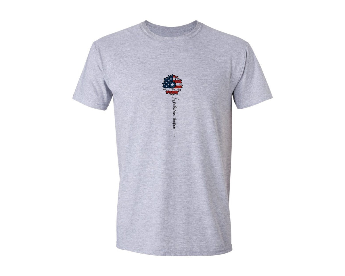 brand:Generic|color:Sports Grey / Athletic Heather|American Mama Sunflower 4Th Of July Graphic T-Shirt