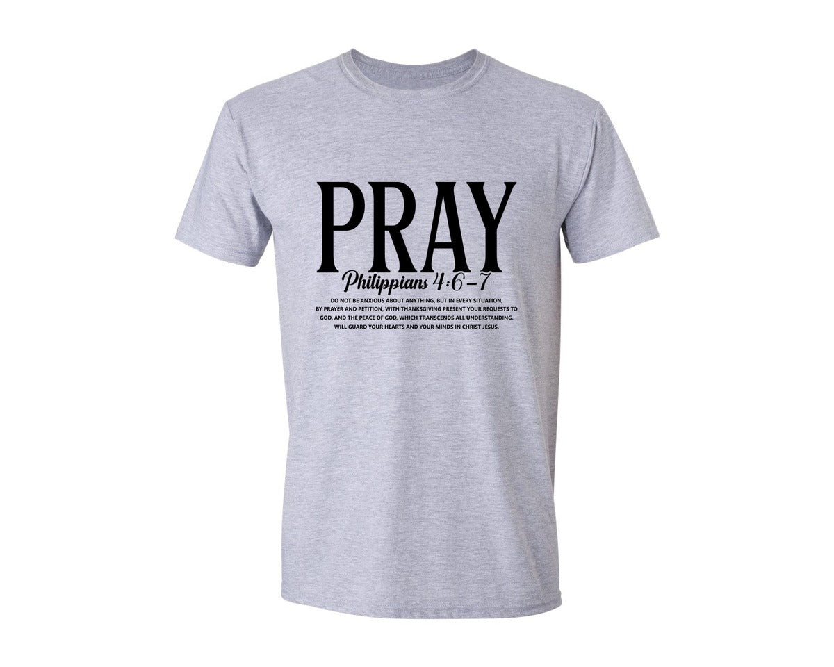 brand:Generic|color:Sports Grey / Athletic Heather|Bible Verse Pray Christian Graphic T-Shirt