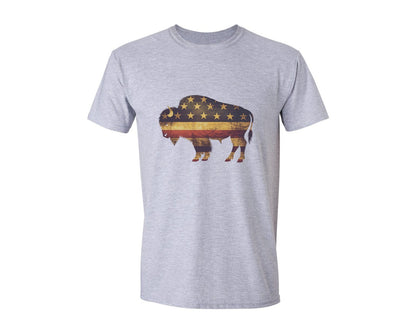 brand:Generic|color:Sports Grey / Athletic Heather|American Bison Patriotic Usa Flag 4 Graphic T-Shirt