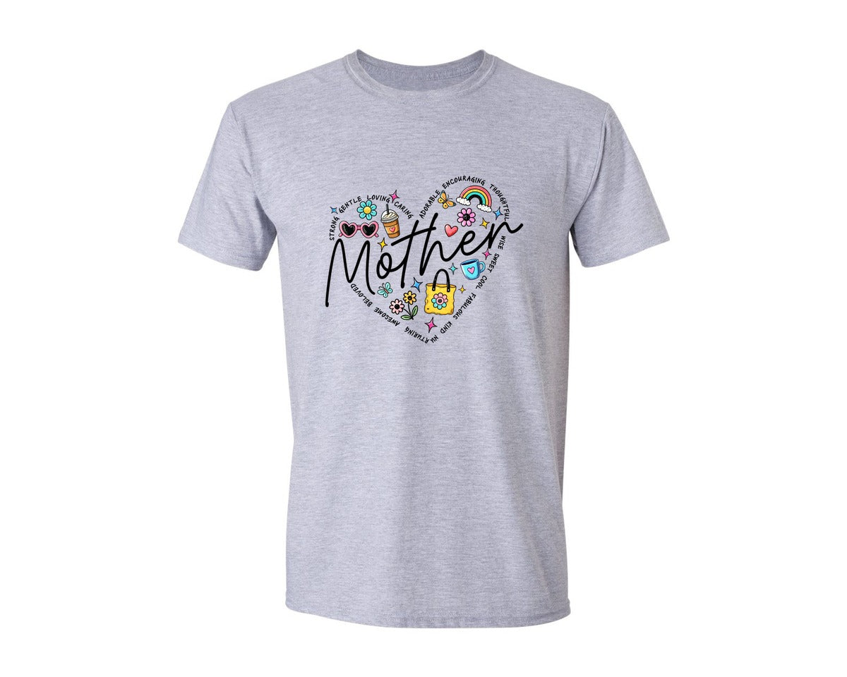 brand:Generic|color:Sports Grey / Athletic Heather|Retro Mothers Day Mama Heart Mom Graphic T-Shirt