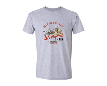 brand:Generic|color:Sports Grey / Athletic Heather|One Way Ticket Westbound Train Graphic T-Shirt