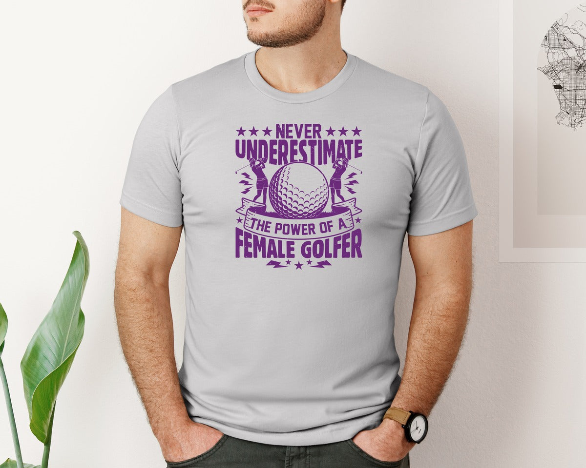 brand:Bella Canvas|color:Sports Grey / Athletic Heather|Female Golfer Golf Club T Shirt Design Graphic T-Shirt