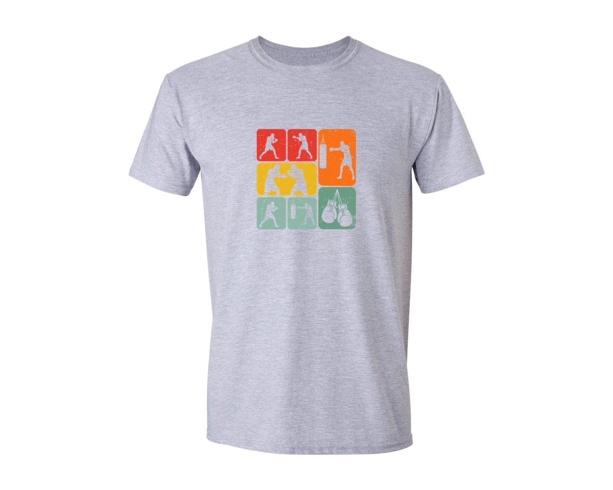 brand:Generic|color:Sports Grey / Athletic Heather|Retro Boxing Silhouettes T Shirt Graphic T-Shirt
