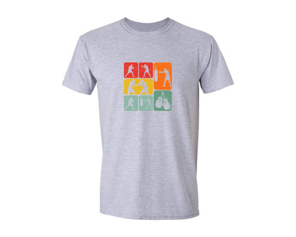 brand:Generic|color:Sports Grey / Athletic Heather|Retro Boxing Silhouettes T Shirt Graphic T-Shirt