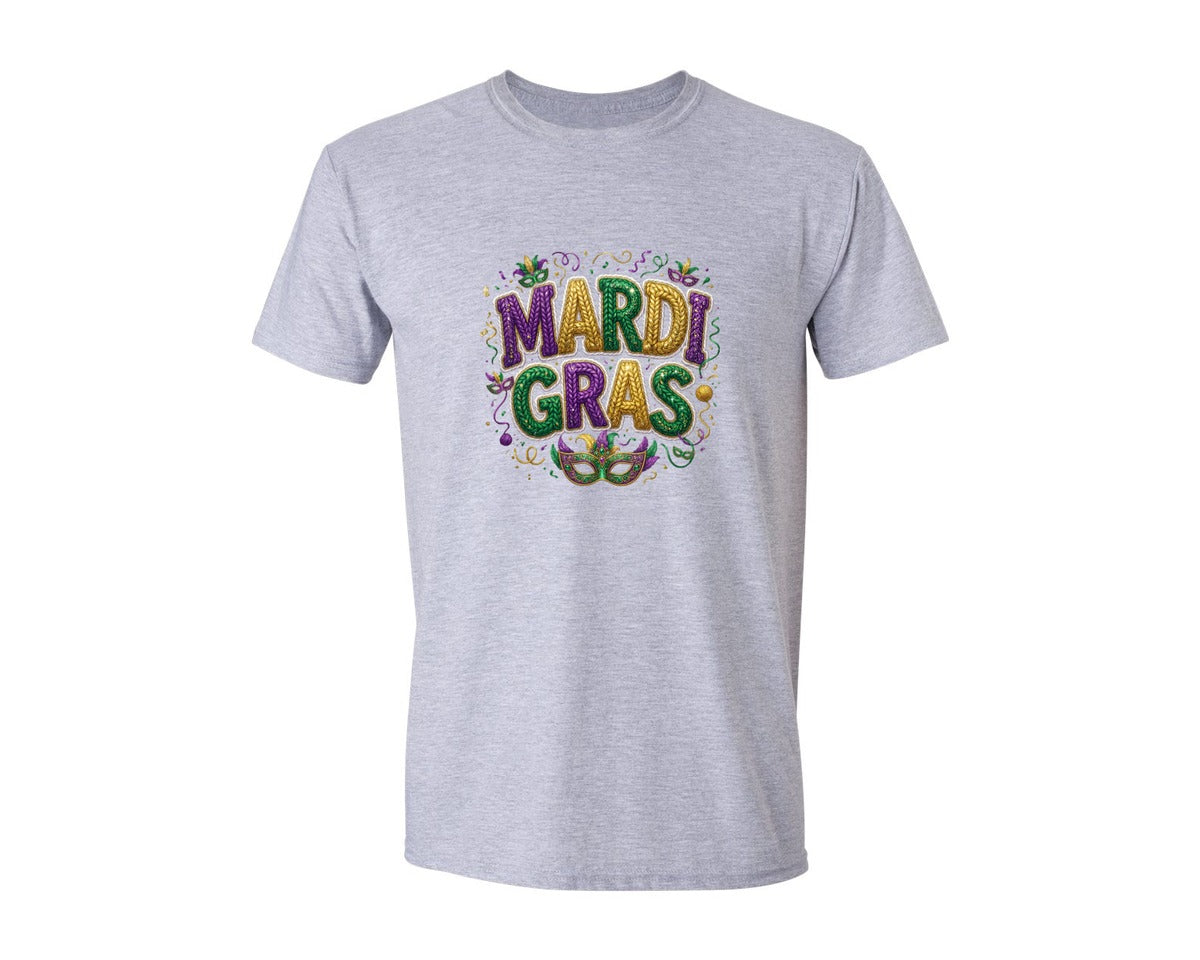 brand:Generic|color:Sports Grey / Athletic Heather|Mardi Gras Knit Glitter Design Graphic T-Shirt