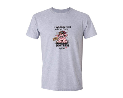 brand:Generic|color:Sports Grey / Athletic Heather|Sassy Pig Swearing Burns Fat 3 Graphic T-Shirt