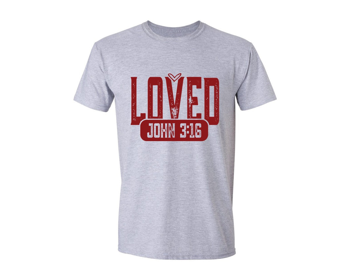 brand:Generic|color:Sports Grey / Athletic Heather|Christian Valentine Loved John 316 9 Graphic T-Shirt