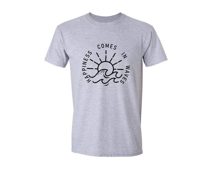 brand:Generic|color:Sports Grey / Athletic Heather|Happiness Comes In Waves Graphic T-Shirt