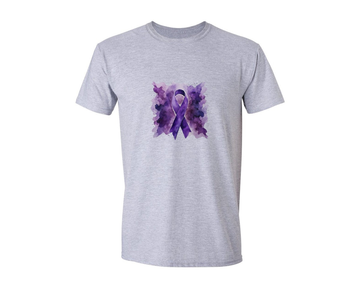 brand:Generic|color:Sports Grey / Athletic Heather|Alzheimers Awareness Purple Ribbon Graphic T-Shirt