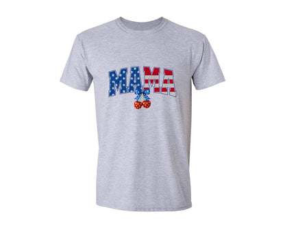 brand:Generic|color:Sports Grey / Athletic Heather|Cherry Usa Mama Coquette 4Th July Graphic T-Shirt