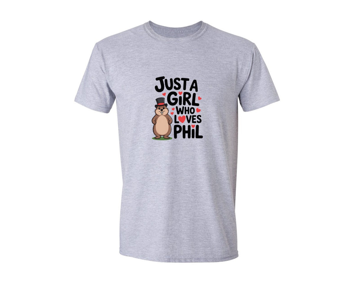 brand:Generic|color:Sports Grey / Athletic Heather|Just A Girl Who Loves Phil Graphic T-Shirt