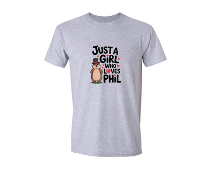 brand:Generic|color:Sports Grey / Athletic Heather|Just A Girl Who Loves Phil Graphic T-Shirt