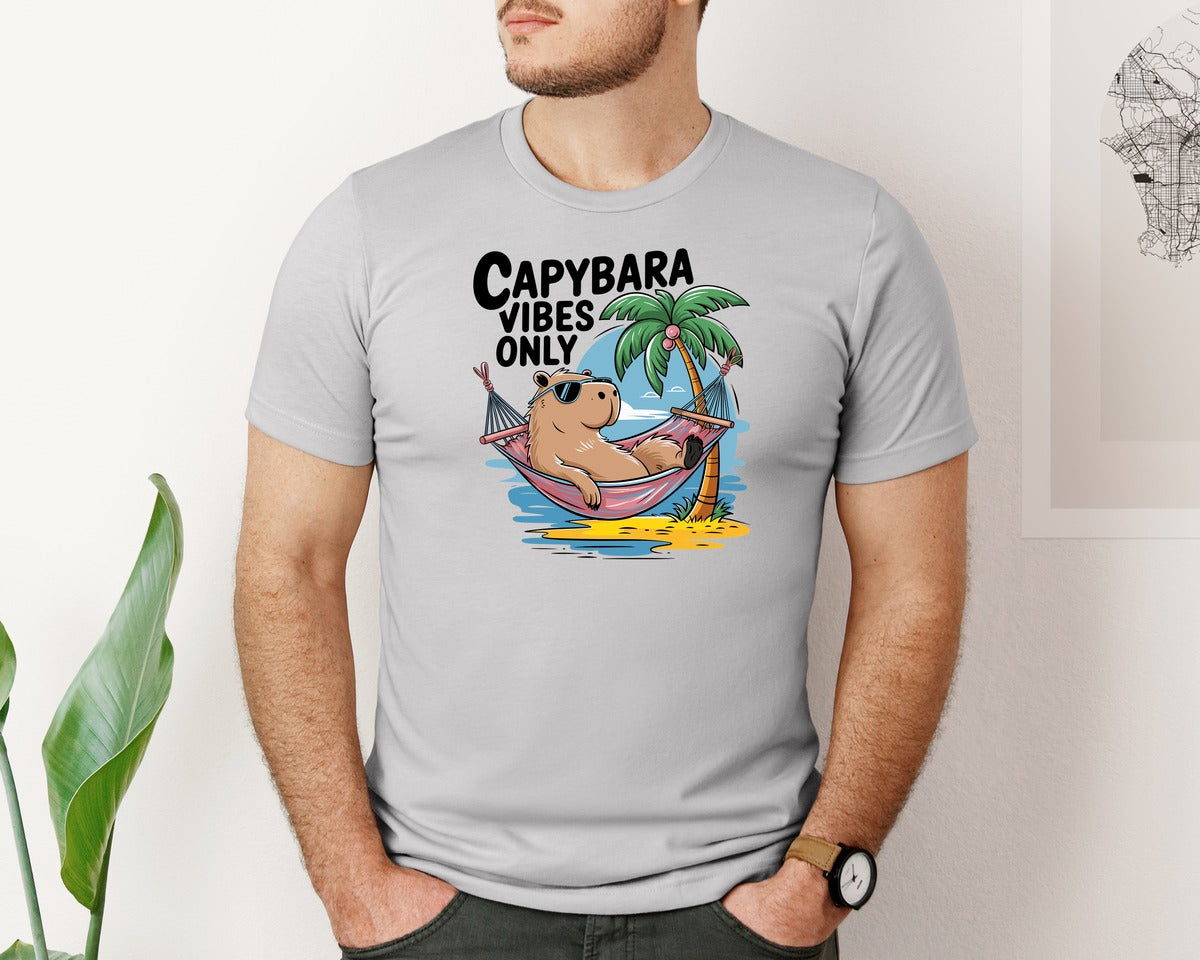 brand:Bella Canvas|color:Sports Grey / Athletic Heather|Capybara Vibes Only Summer T Shirt Print Graphic T-Shirt