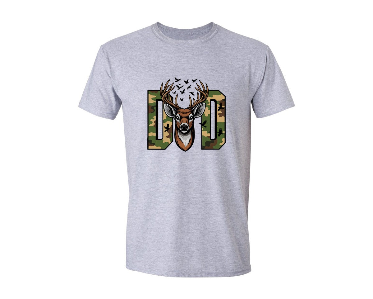 brand:Generic|color:Sports Grey / Athletic Heather|Camo Dad Deer Antler Design Graphic T-Shirt