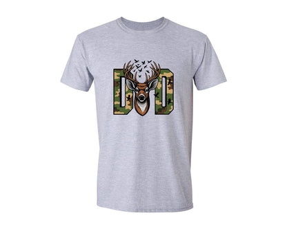 brand:Generic|color:Sports Grey / Athletic Heather|Camo Dad Deer Antler Design Graphic T-Shirt