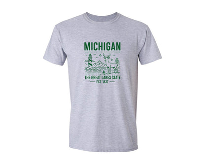 brand:Generic|color:Sports Grey / Athletic Heather|Michigan The Great Lakes State 3 Graphic T-Shirt