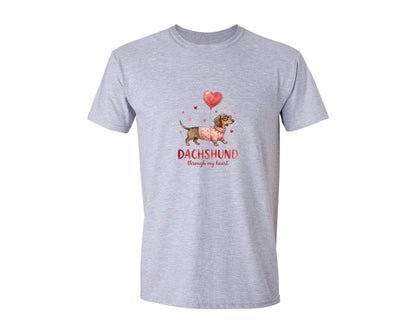 brand:Generic|color:Sports Grey / Athletic Heather|Valentines Day Dachshund Dog Graphic T-Shirt