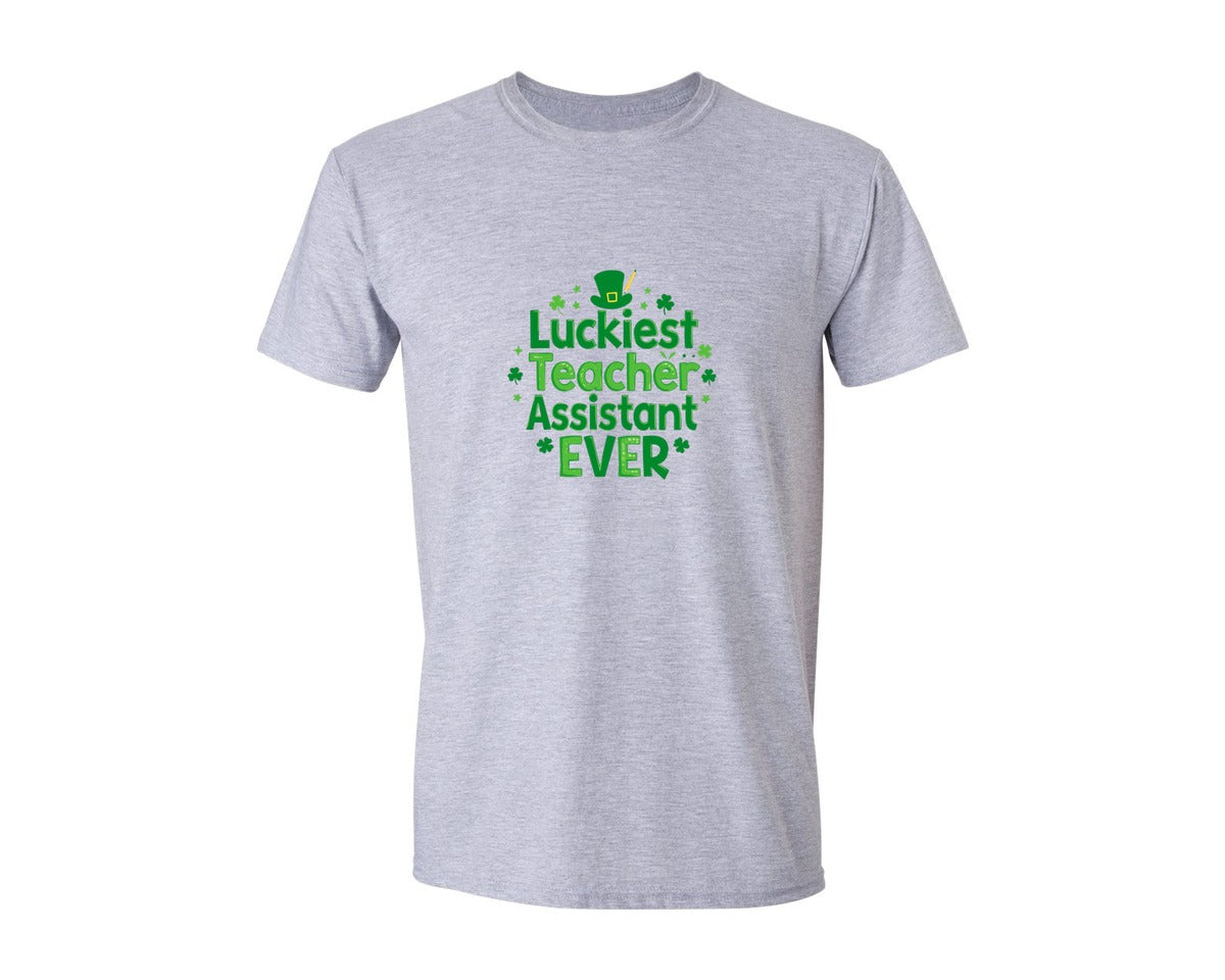 brand:Generic|color:Sports Grey / Athletic Heather|Luckiest Teacher Assistant Ever Graphic T-Shirt