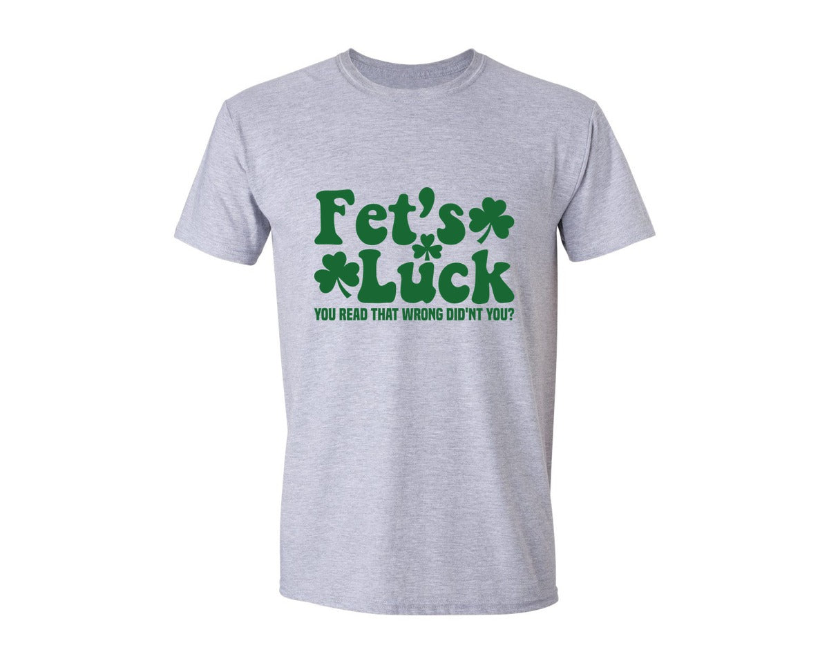 brand:Generic|color:Sports Grey / Athletic Heather|Fets Luck Funny St Patrick Day Shamrock Graphic T-Shirt