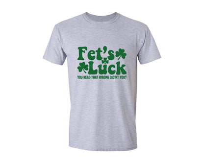 brand:Generic|color:Sports Grey / Athletic Heather|Fets Luck Funny St Patrick Day Shamrock Graphic T-Shirt