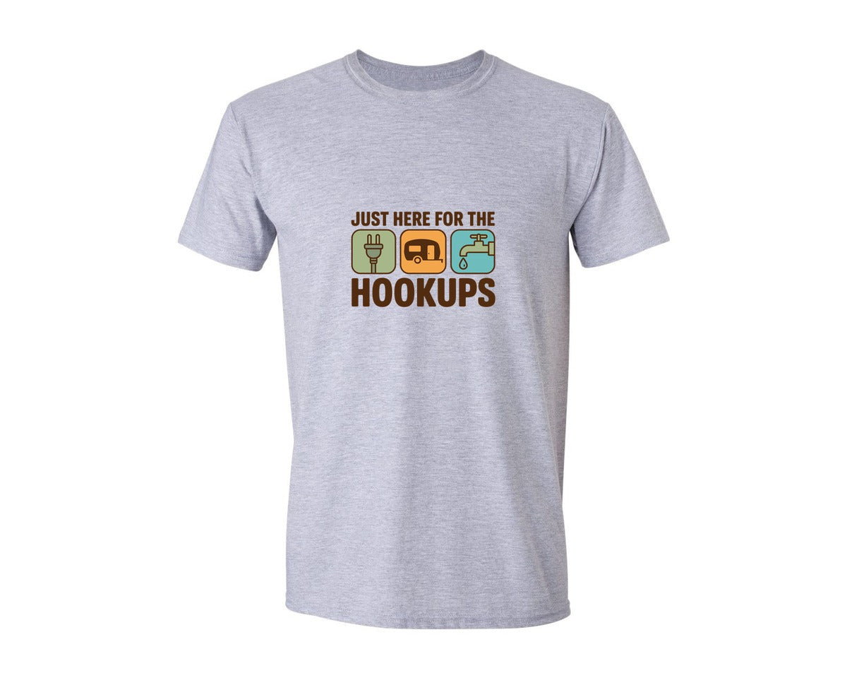 brand:Generic|color:Sports Grey / Athletic Heather|Just Here For The Hookups Rv Camping Graphic T-Shirt