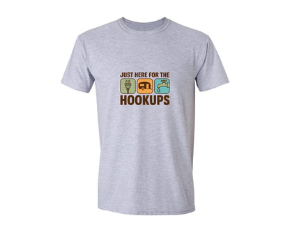 brand:Generic|color:Sports Grey / Athletic Heather|Just Here For The Hookups Rv Camping Graphic T-Shirt
