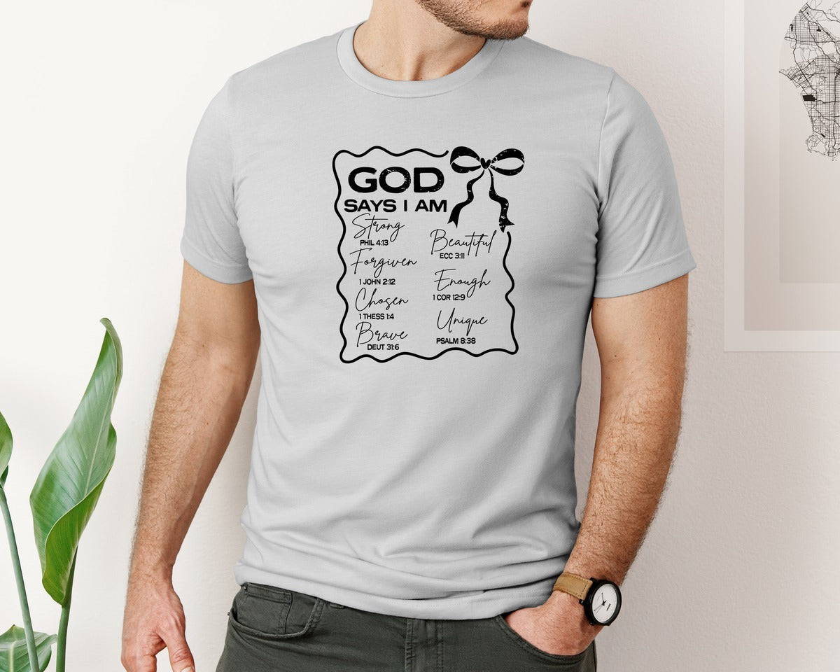 brand:Bella Canvas|color:Sports Grey / Athletic Heather|God Says I Am Coquette Christian Graphic T-Shirt