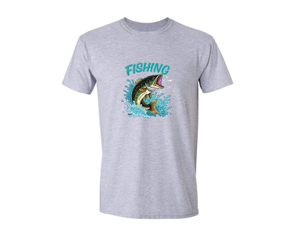 brand:Generic|color:Sports Grey / Athletic Heather|Fishing Jumping Bass Fish Graphic T-Shirt