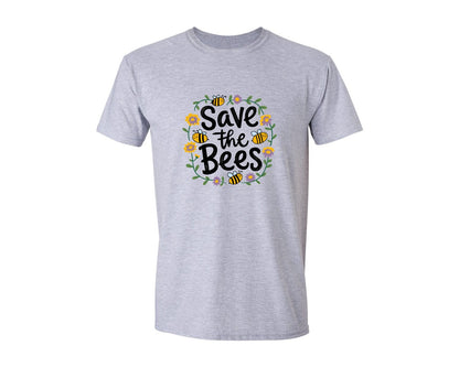 brand:Generic|color:Sports Grey / Athletic Heather|Save The Bees Cute Yellow Bee Graphic T-Shirt