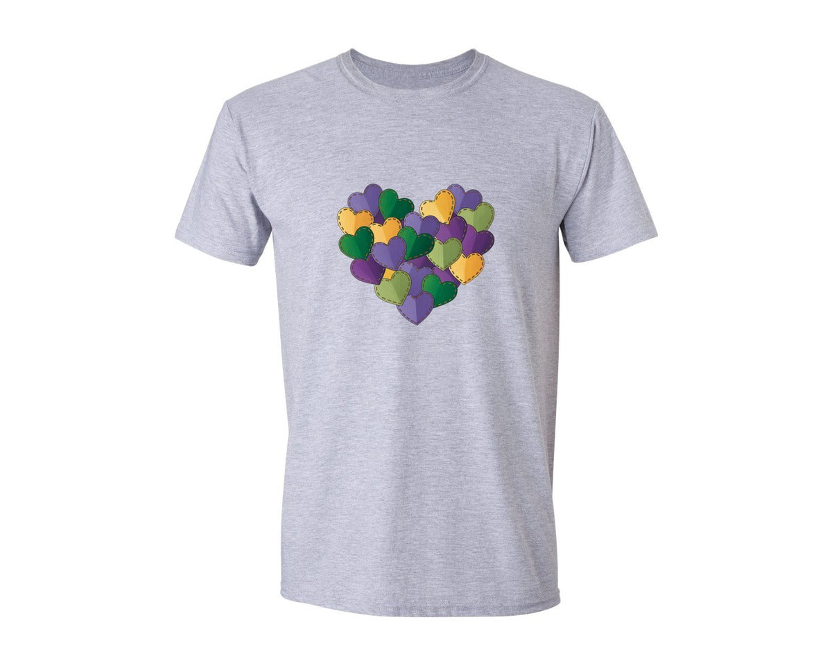 brand:Generic|color:Sports Grey / Athletic Heather|Mardi Gras Heart Painted Carnival S Graphic T-Shirt